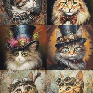 Papel Decoupage Steampunk Cats Multi 2 - 21x30cm