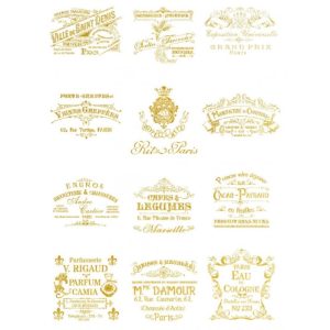 Papel de Arroz Selos Vintage em Dourado/GOLD037 - 30x41cm