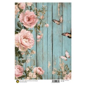 Papel de Arroz Rosas e Borboletas/1355 - 29,7x42cm