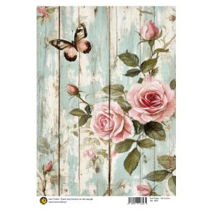Papel de Arroz Rosas e Borboletas 3/1356 - 29,7x42cm